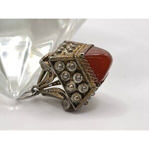 Vtg 1960's Italian Handmade Filigree Semi Precious Burnt Orange Stone Pendant